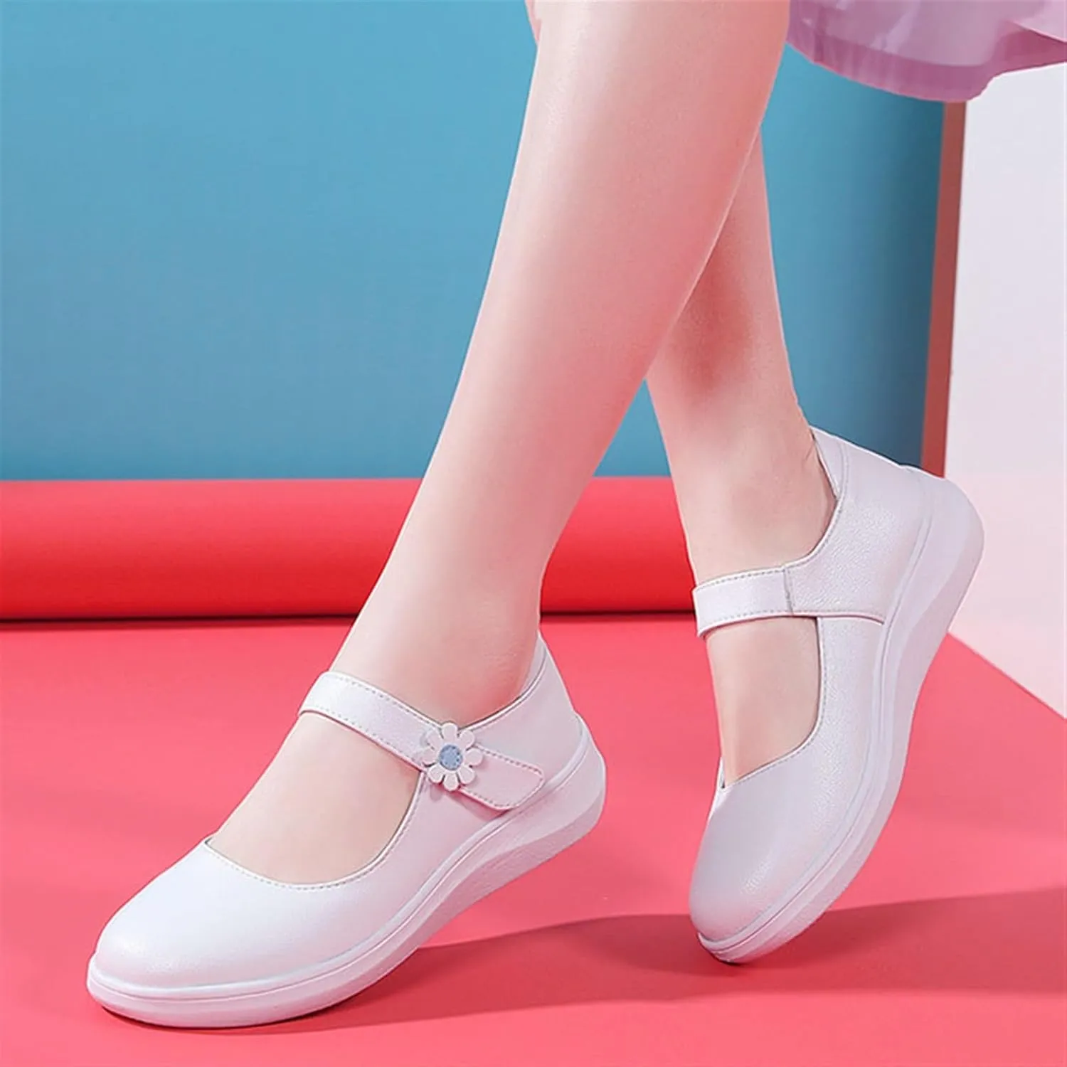 Womens Spring Summer Adjustable Breathable Soft Care Orthopedic Shoes, Comfortable Cushion Working Nurse Shoes, Casual Non-Slip Leathe Wide Fit Walking Shoes, for Medical Care