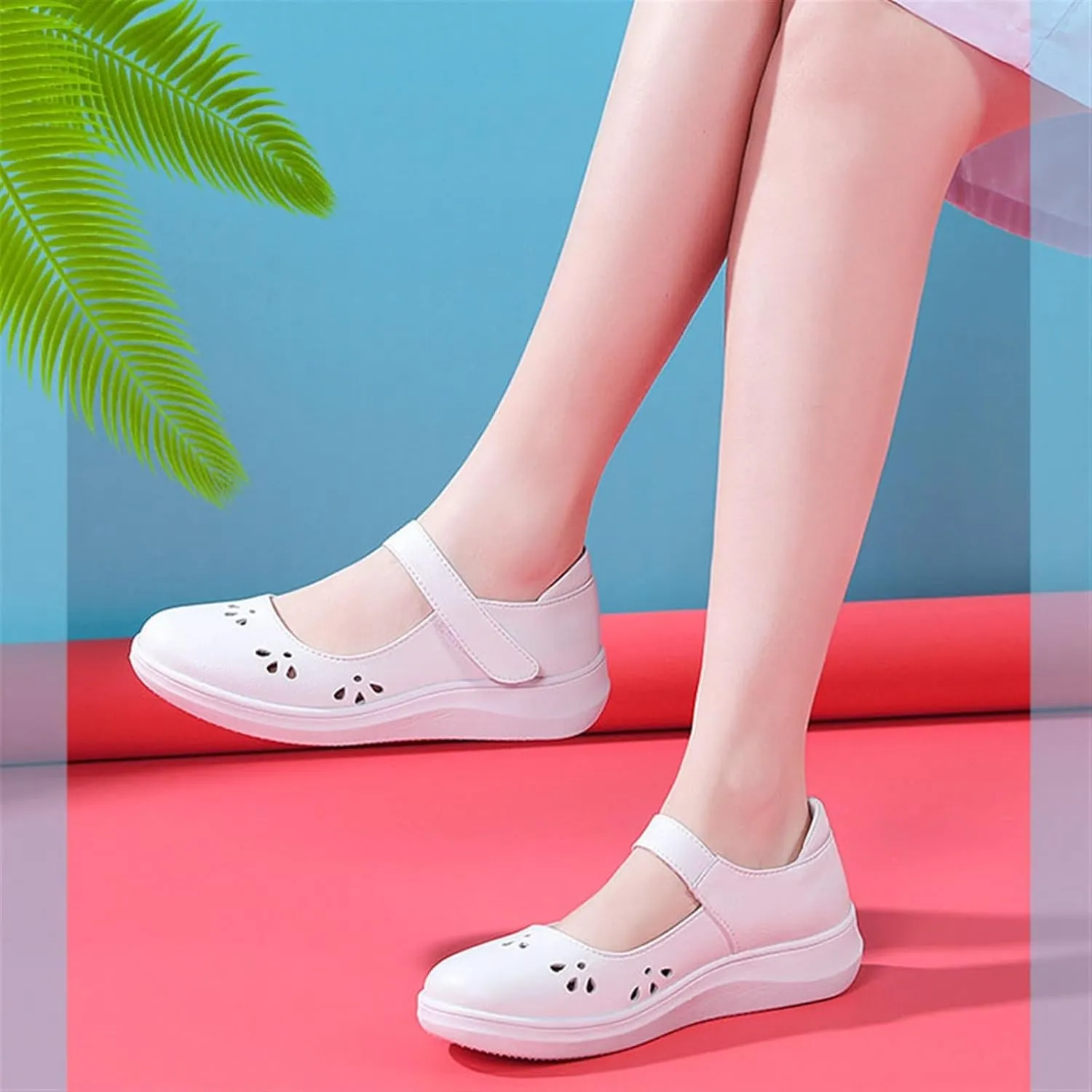 Womens Spring Summer Adjustable Breathable Soft Care Orthopedic Shoes, Comfortable Cushion Working Nurse Shoes, Casual Non-Slip Leathe Wide Fit Walking Shoes, for Medical Care