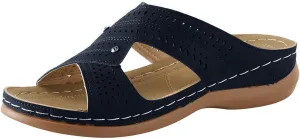 Womens Wedge Sandals Leather Dressy Summer Slip On Slides Sandals Casual Comfortable Lightweight Beach Walking Platform Shoes