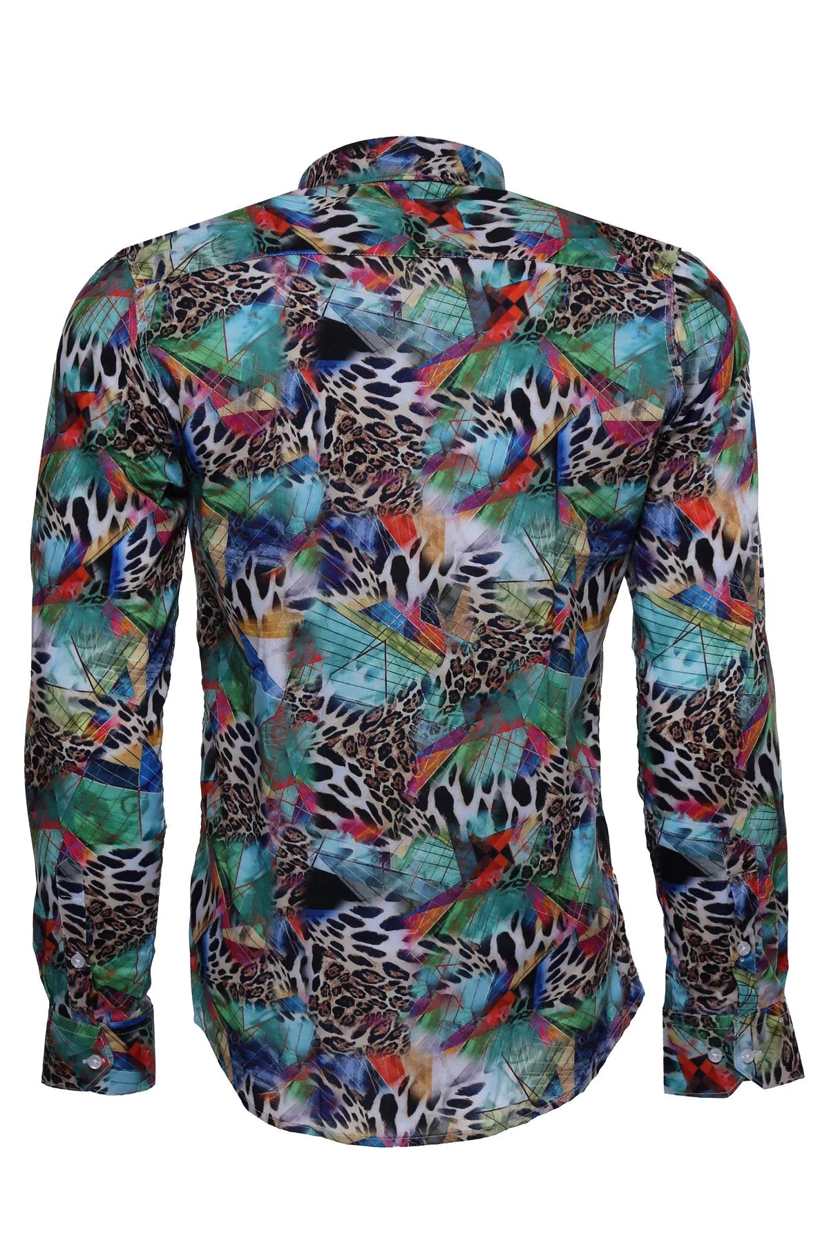 WSS Leopard Pattern Slim Fit Long Sleeves Multicolor Men Shirt  - Singen