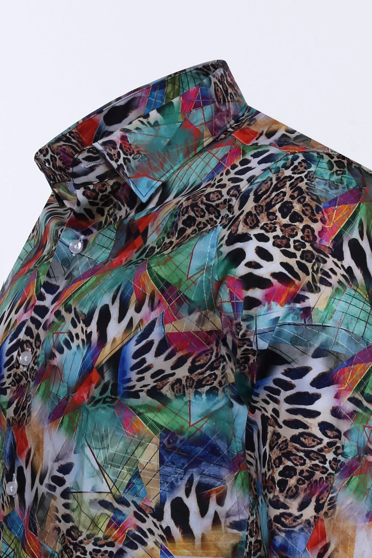 WSS Leopard Pattern Slim Fit Long Sleeves Multicolor Men Shirt  - Singen