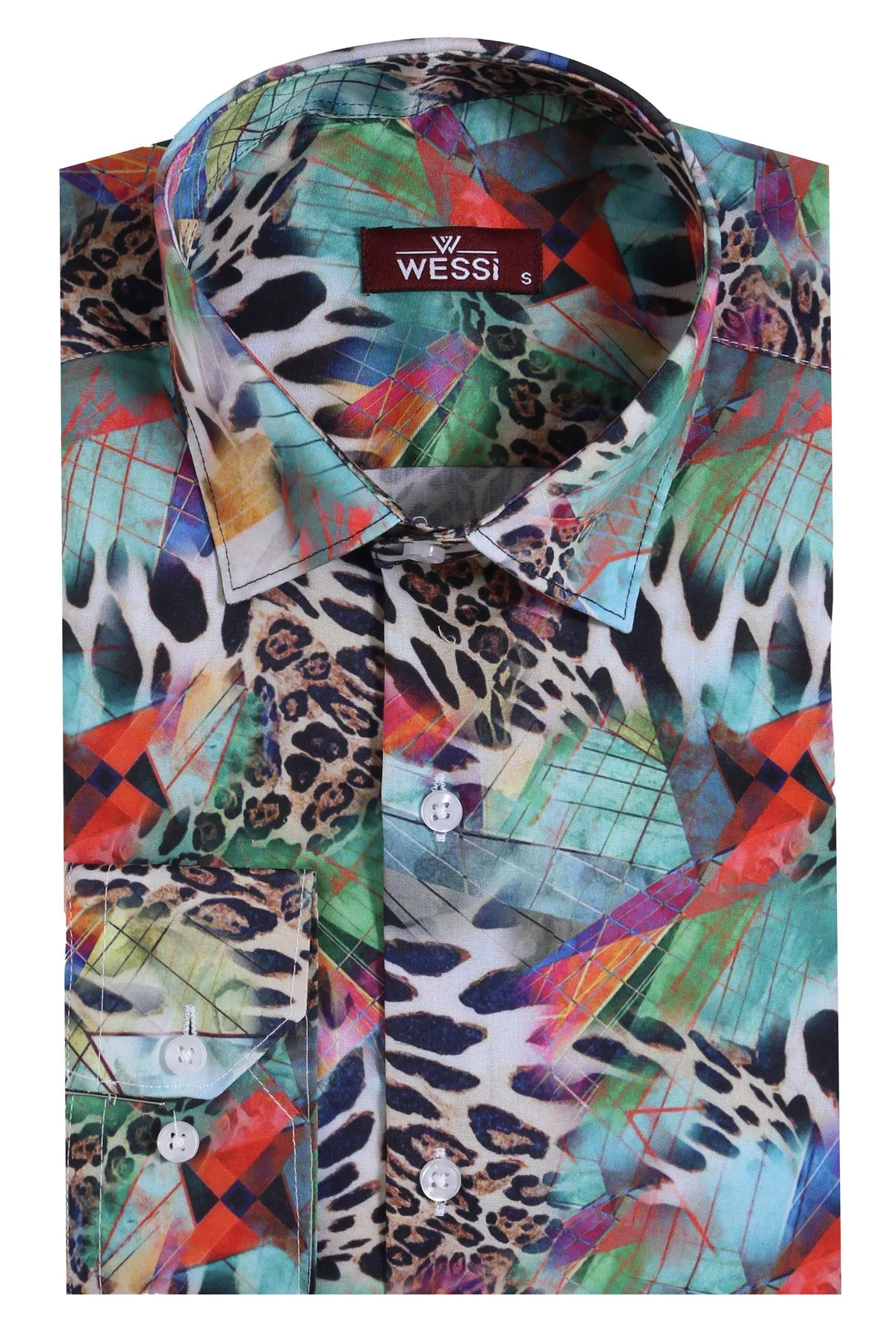WSS Leopard Pattern Slim Fit Long Sleeves Multicolor Men Shirt  - Singen
