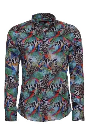 WSS Leopard Pattern Slim Fit Long Sleeves Multicolor Men Shirt  - Singen