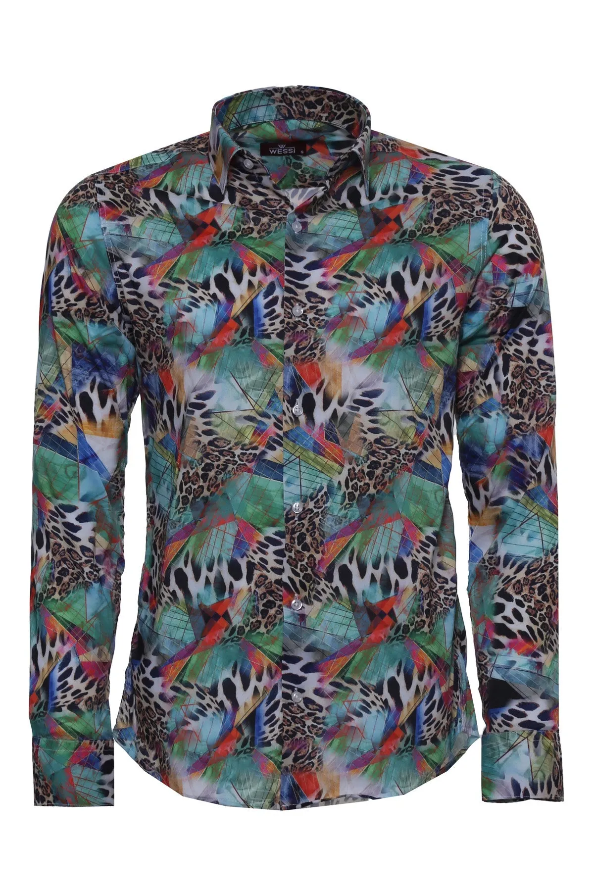 WSS Leopard Pattern Slim Fit Long Sleeves Multicolor Men Shirt  - Singen
