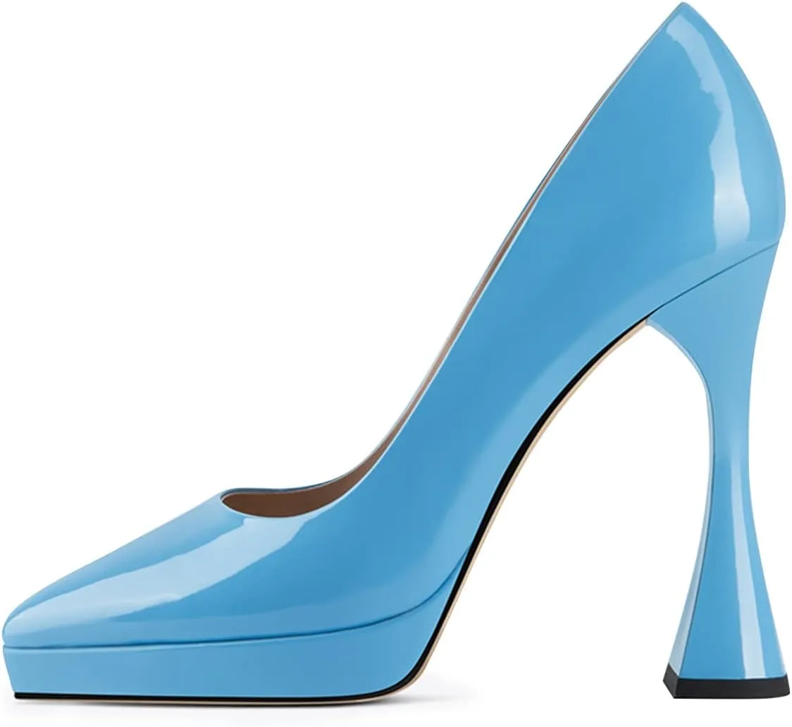YDN Women Comfort Platform Pointed Toe Slip on Pumps Special Block High Heels Shoes Party Dress Prom Woman Shoes Size 4-15 US