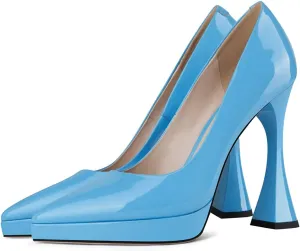 YDN Women Comfort Platform Pointed Toe Slip on Pumps Special Block High Heels Shoes Party Dress Prom Woman Shoes Size 4-15 US
