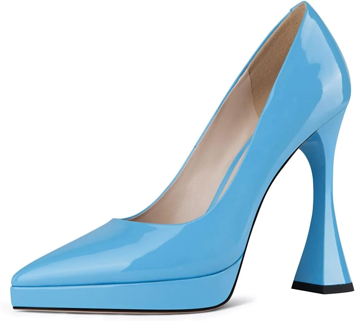 YDN Women Comfort Platform Pointed Toe Slip on Pumps Special Block High Heels Shoes Party Dress Prom Woman Shoes Size 4-15 US