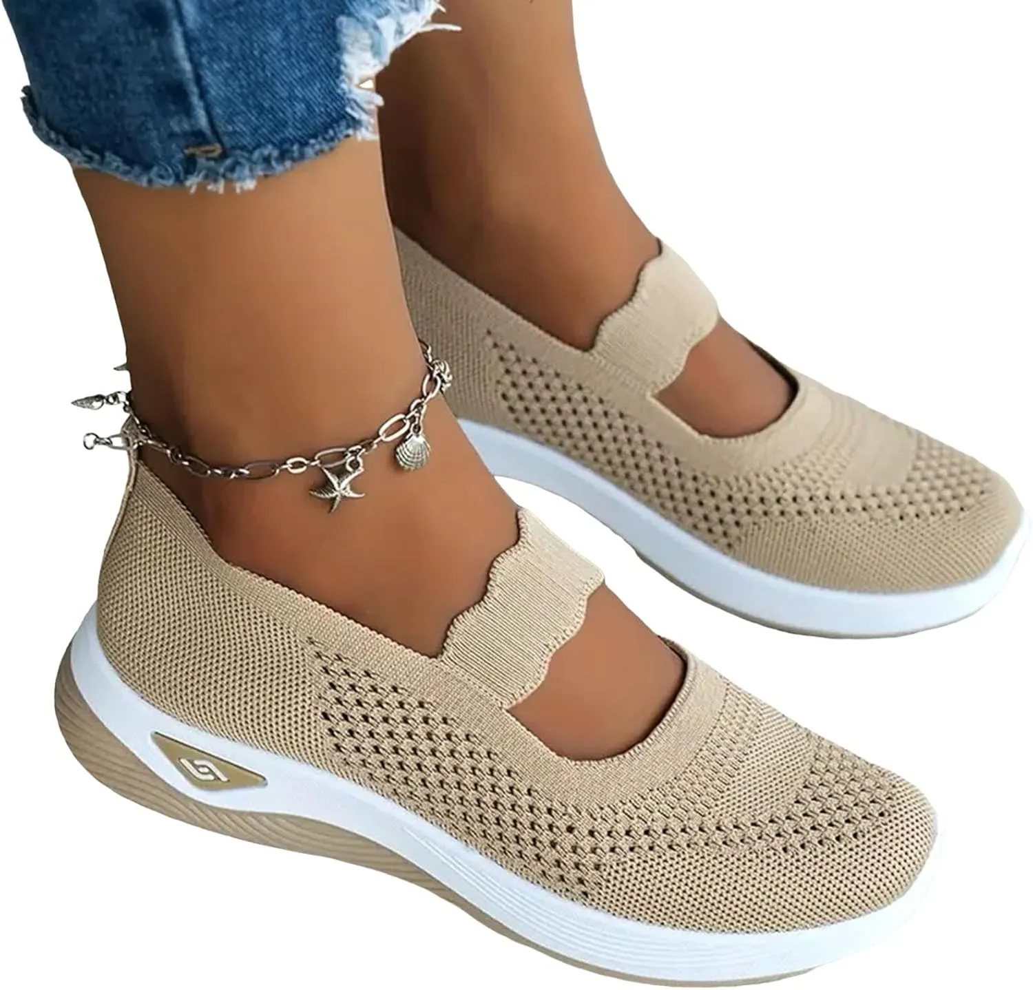 ZSpzx 2025 Women's Casual Sneakers Arch Support Mesh Low Top Orthopedic Runing Shoes Wedge Lightweight Breathable Sneaker with Elastic Strap Slip on Tennis Boat Shoes for Gym Travel Work Walk