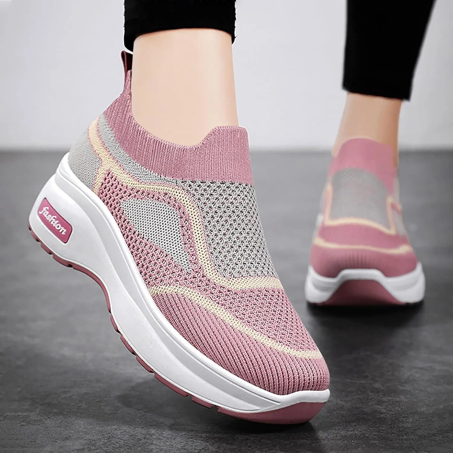 ZSpzx Womens Jogging Tennis Sneakers Slip On Air Cushioned Padded Insole Orthopedic Platform Shoes Walking Sneaker Breathable Mesh Casual Comfy Lightweight Shoe for Gym Travel Daily Wear